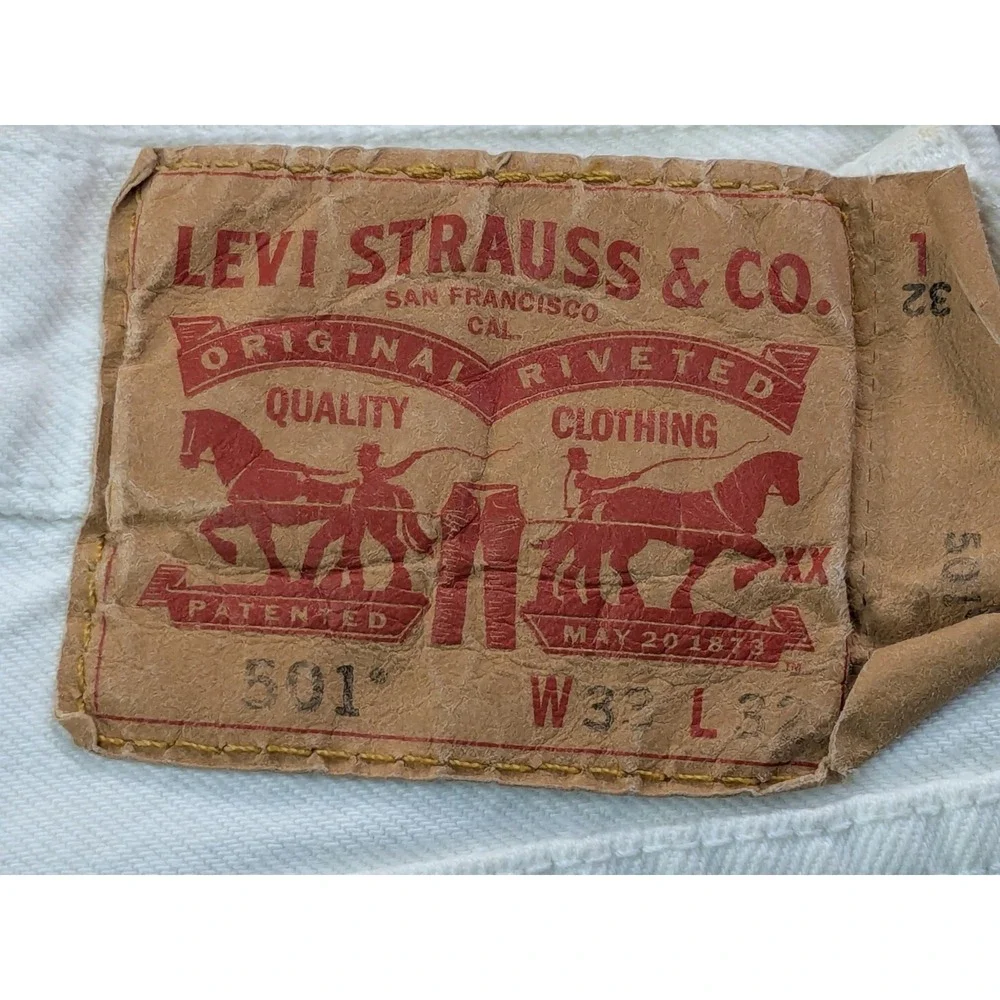 Levis 501 Original Fit White Denim Jeans Mens 33x32 Button Fly Straight Leg